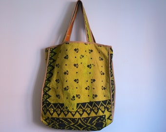 Bolso Kantha vintage, tote Sari Kantha vintage, bolso de mano acolchado, bolso de bordado patchwork, bolso reversible