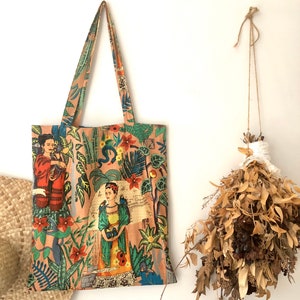 Frida Kahlo Tote Bag Algodón / Botánico Tote Bag Coral