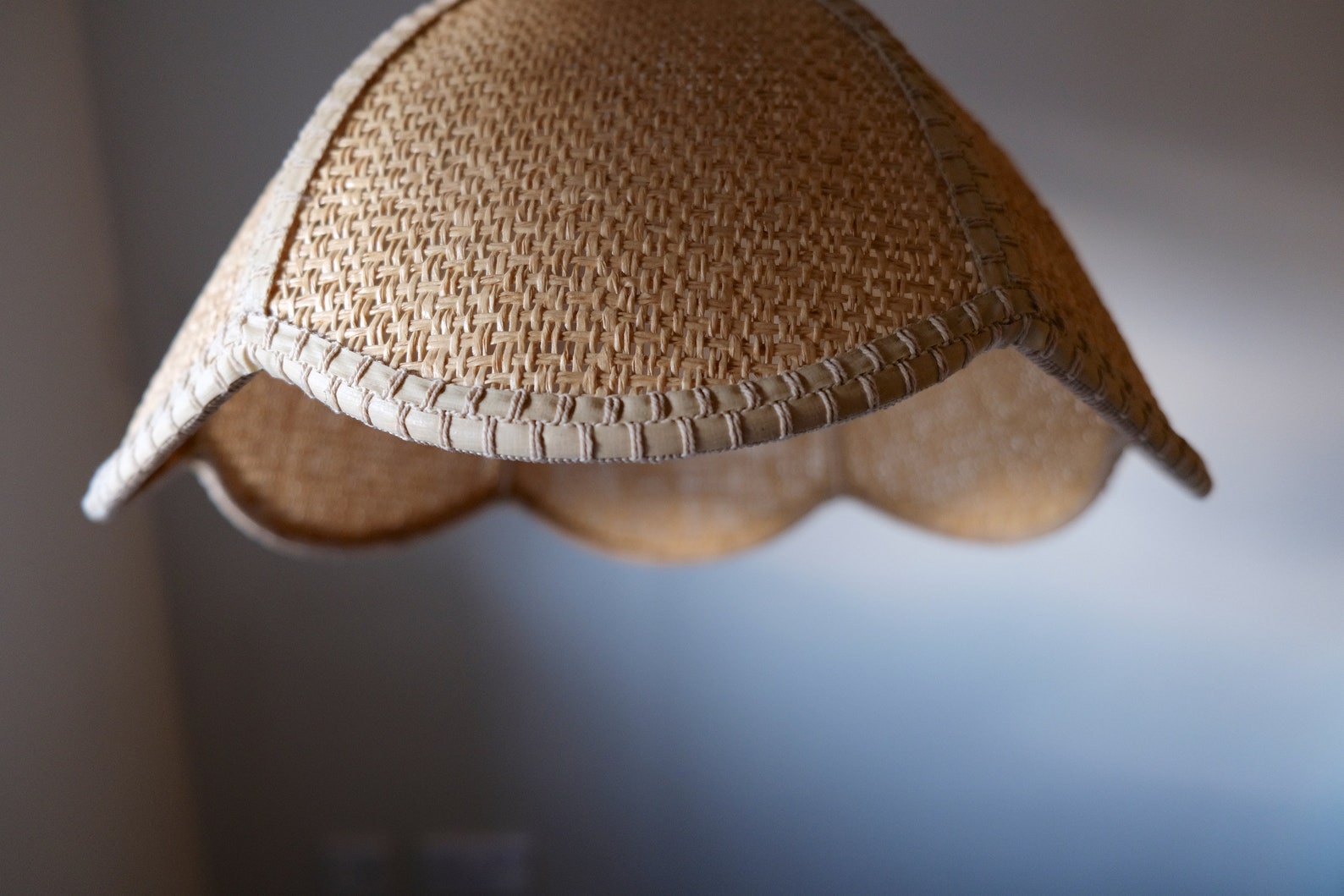 Vintage Rattan Light Shade Vintage Wicker Pendant Scalloped Etsy