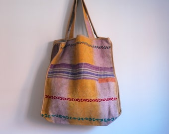 Vintage Kantha Bag, Vintage Sari Kantha Tote, Quilted Tote Bag, Patchwork Embroidery Bag, Reversible Bag