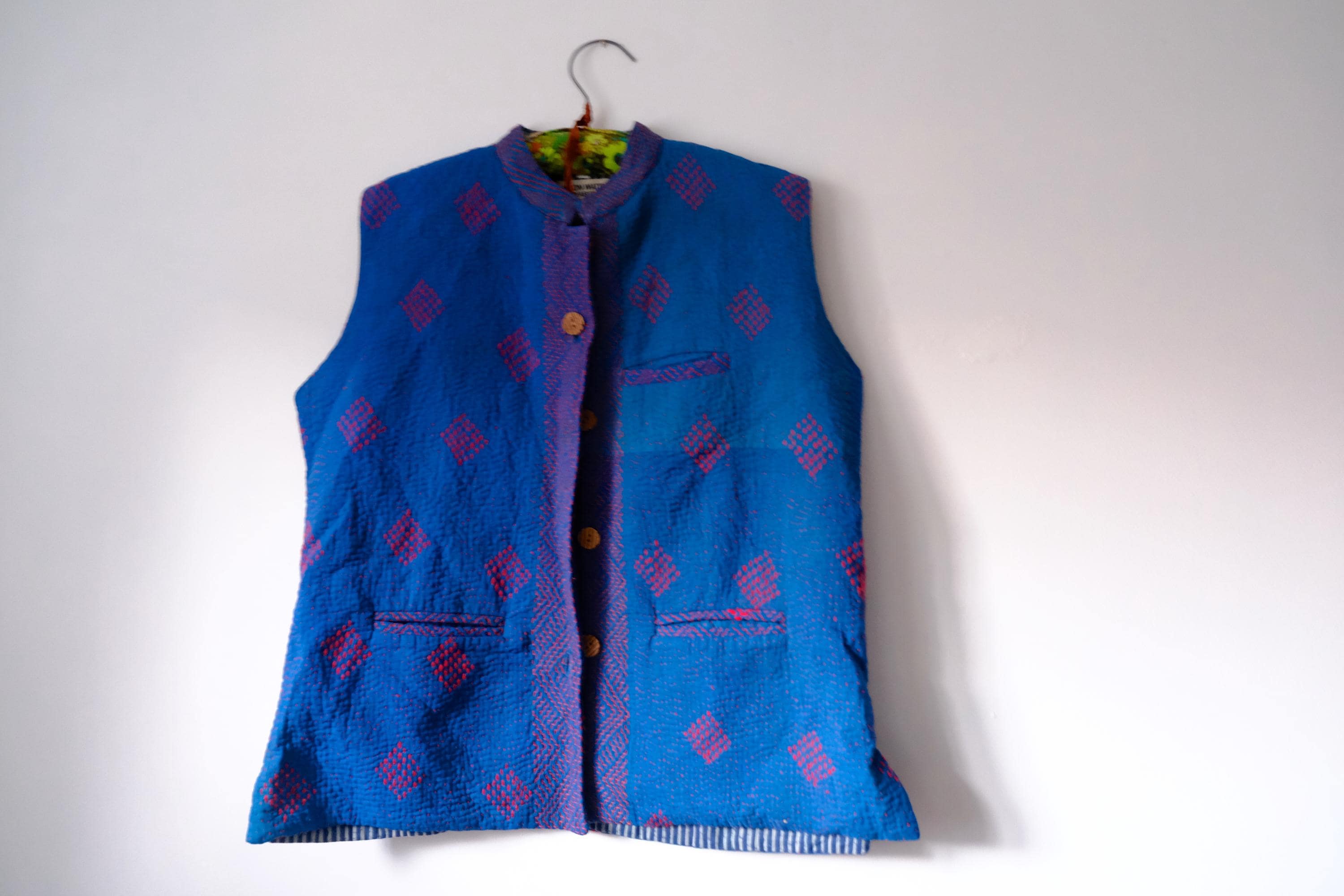 ヴィンテージカンタベスト：リバーシブルパッチワークキルティング