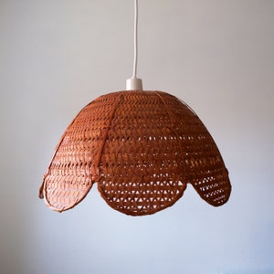 Vintage Rattan Light Shade, Vintage Wicker Shade, Midcentury Shade, Petal Light Shade