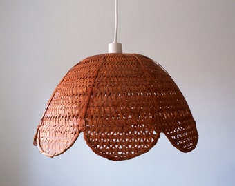 Vintage Rattan Light Shade, Vintage Wicker Shade, Midcentury Shade, Petal Light Shade