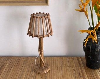 Rattan Table Lamp, Wicker Table Lamp, Mid Century Modern Light
