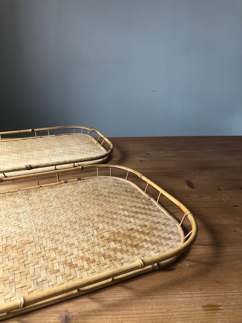 Vintage Bamboo Serving Tray Etsy