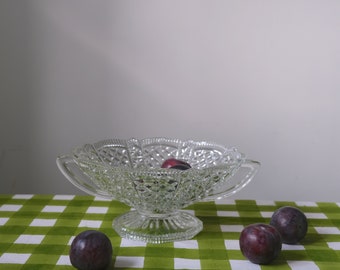 Vintage Glass Compote Bowl: Clear Glass Cake Stand