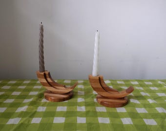 Vintage Wooden Candlestick, Vintage Barley Twist Candlesticks, Carved Wood Candle Holder