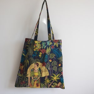Frida Kahlo Tote Bag Algodón / Botánico Tote Bag Navy Blue