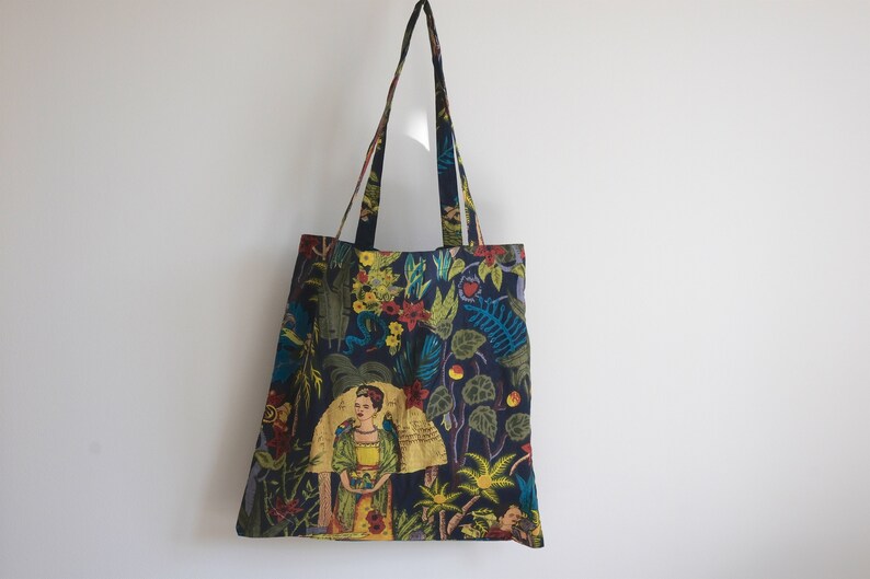 Frida Kahlo Tote Bag Algodón / Botánico Tote Bag Navy Blue