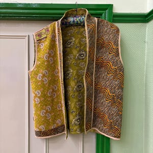 Vintage Reversible Kantha Vest, Patchwork Quilted Jacket