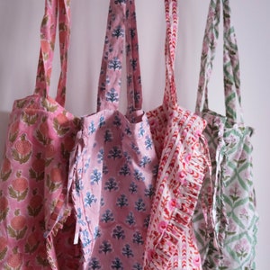 Pleated Tote Bag, Ruffle Tote Bag, Block Print Tote Bag, Ruffle Floral Bag, Pleated Bag, Tote Bag Canvas image 4