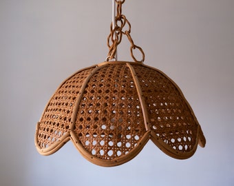 Vintage Rattan Light Shade, Vintage Wicker Shade, Midcentury Shade, Petal Light Shade