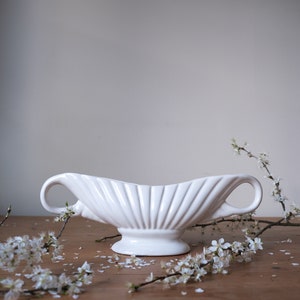Vintage Mantle Vase with Twin Handle, Art Nouveau Vase, Vintage White Posy Vase