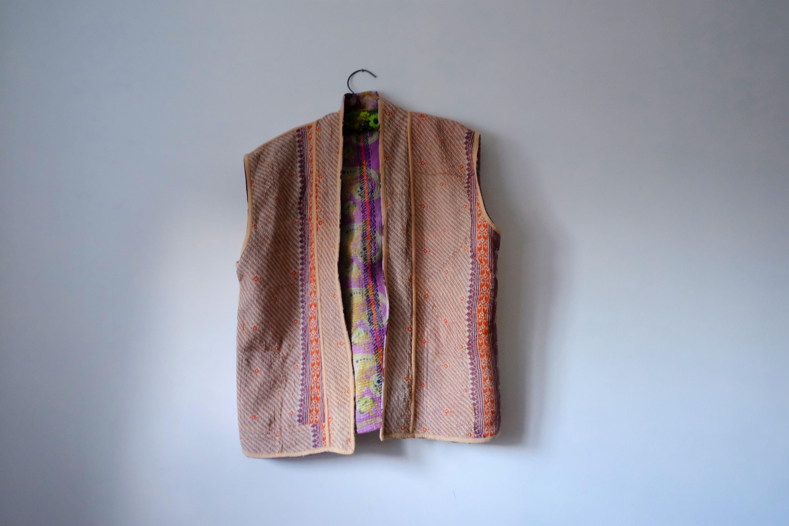 ヴィンテージカンタベスト：リバーシブルパッチワークキルティング