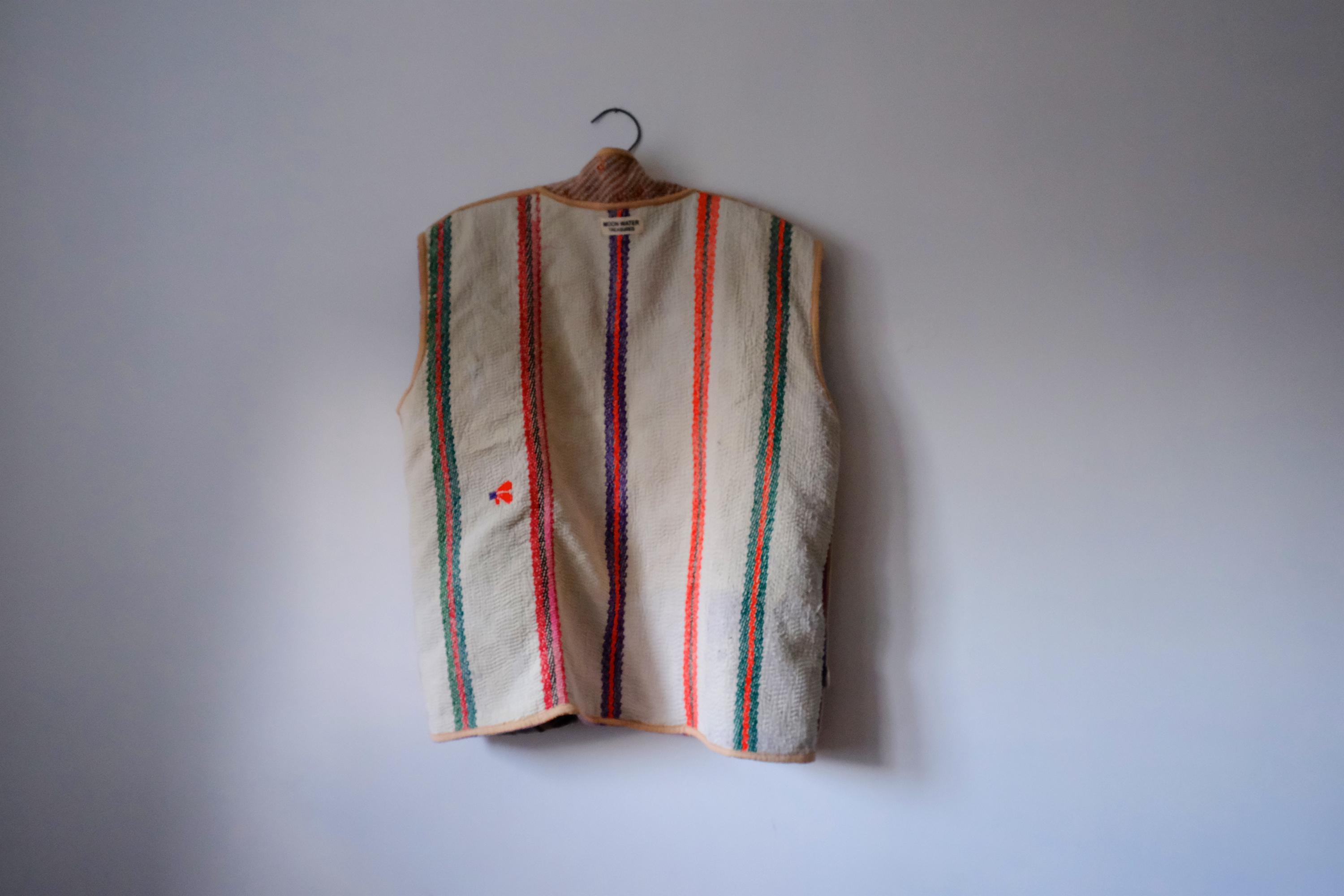 ヴィンテージカンタベスト：リバーシブルパッチワークキルティング