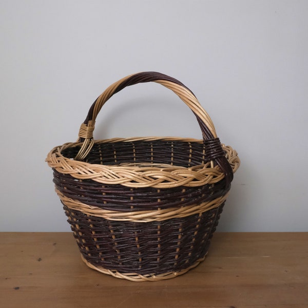 Vintage Wicker Basket, Wicker Market Basket, Large Foraging Basket