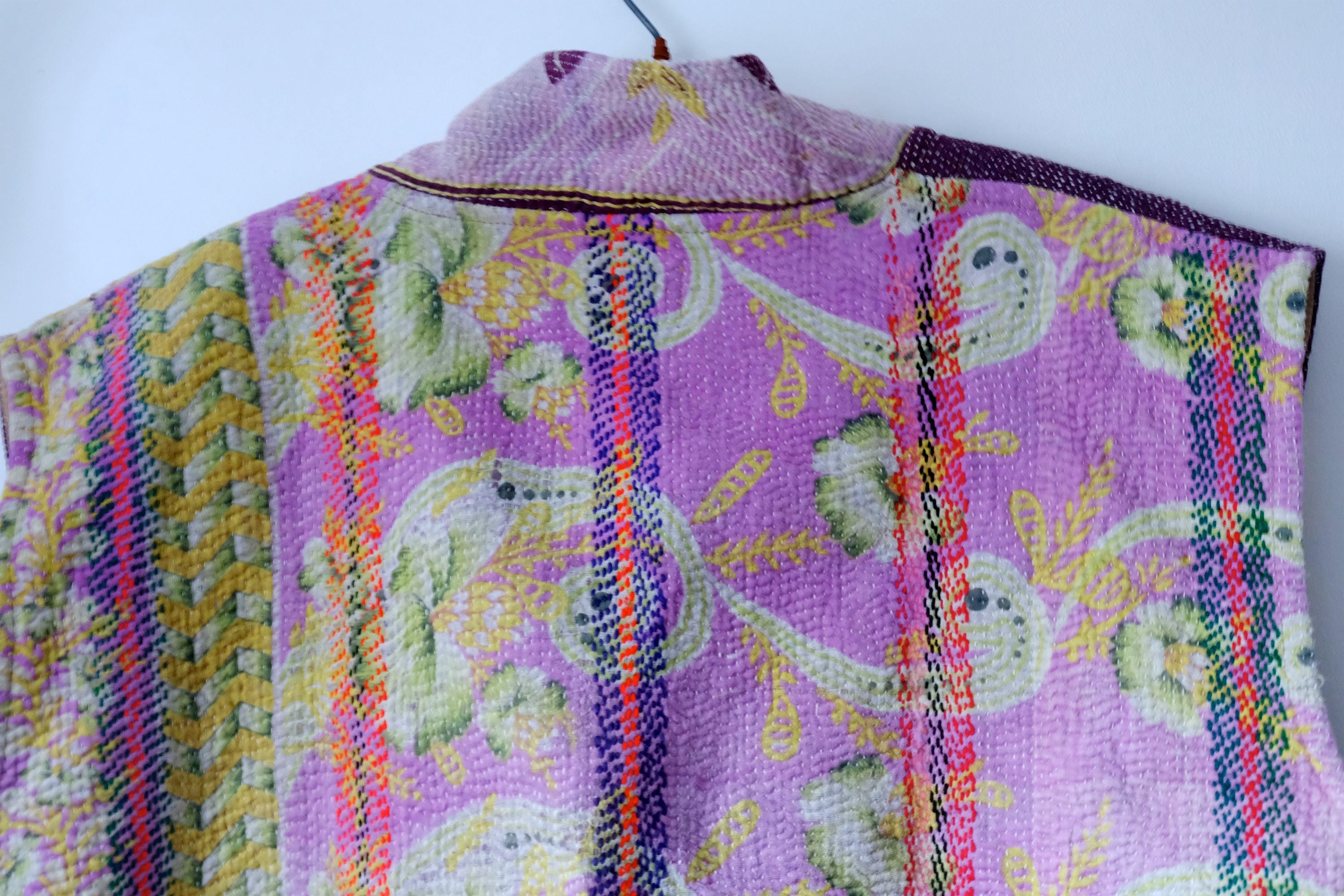 ヴィンテージカンタベスト：リバーシブルパッチワークキルティング