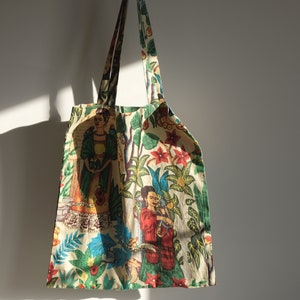Frida Kahlo Tote Bag Algodón / Botánico Tote Bag Beis