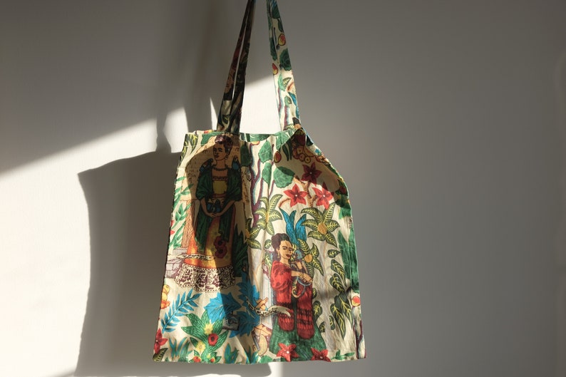 Frida Kahlo Tote Bag Algodón / Botánico Tote Bag Beis