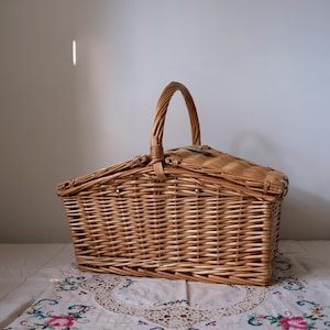 Cesta de piquenique vintage, porta-bebidas vintage, cesta de vime vintage para copos
