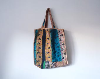 Vintage Sari Kantha Tote Bag: Wendebare gesteppte Patchwork-Stickerei
