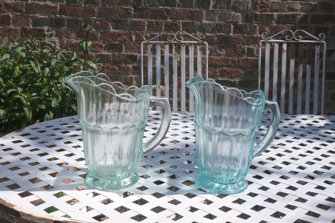 Vintage Glass Water Jug Pressed Glass Pitcher Etsy