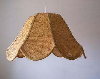 Vintage Rattan Light Shade, Vintage Wicker Shade, Midcentury Shade, Petal Light Shade