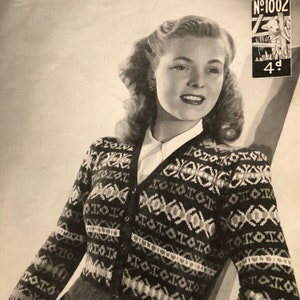 PDF vintage knitting pattern for 1940s fair isle cardigan