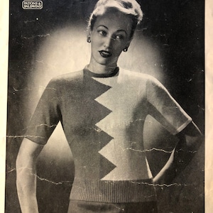 PDF vintage knitting pattern, 1940s /1950s zig-zag jumper
