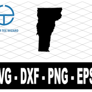 Könnte beinhalten: Schwarze Silhouette des Bundesstaates Vermont. SVG-, DXF-, PNG- und EPS-Dateien stehen zum Download bereit.