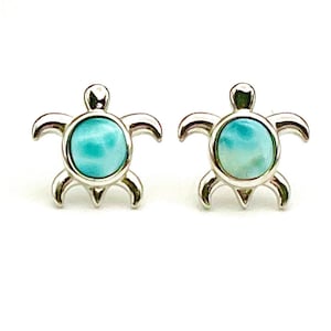 Sterling Silver Hawaiian Sea Turtle Honu Stud Post Earrings, Larimar jewelry, Sea Turtle Jewelry, Larimar Earrings, Made In Hawaii