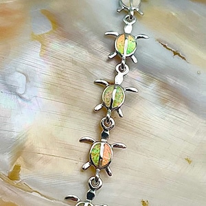 Sterling Silver White Opal Sea Turtle Honu Hawaiian Bracelet, Honu Bracelet, Sea Turtle Bracelet, Turtle Bracelet, Made In Hawaii