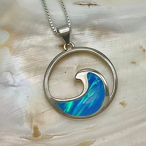 Wave Necklace, Blue Opal, Green Opal, Wave Pendant, Made In Hawaii, Blue Opal, Wave Jewelry, Hawaii jewelry, Hawaiian necklace, Maui Jewelry