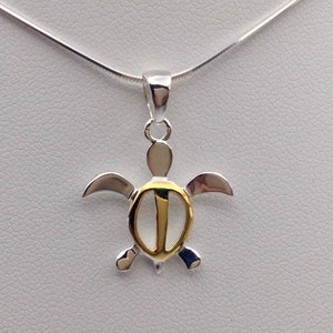 Turtle Jewelry, Hawaiian Jewelry, Sterling Silver Turtle w/ Gold Accent, Hawaiian Necklace, Turtle Necklace, Honu Jewelry, Made In Hawaii