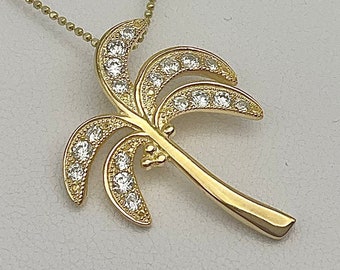 Gold Large Palm Tree Pendant, Sterling Silver w/ 14K Gold Palm Tree, Hawaiian Jewelry,  Beach Jewelry, Palm Tree Necklace, Made In Hawaii