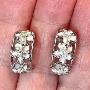 Sterling Silver Hawaiian Plumeria Flower Hoop Earrings, Hawaii Jewelry, Flower Earrings, Hawaiian Earrings, Made in Hawaii, Pua Nani No Lede