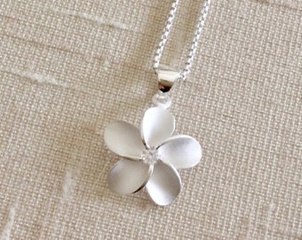 25mm Hawaiian Sterling Silver Genuine Koa Wood Pua Melia Plumeria Flower Pendant