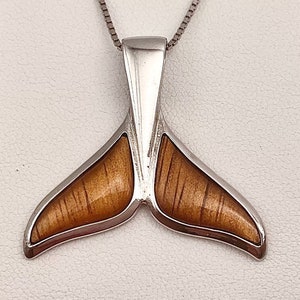 Large Sterling Silver Hawaiian Koa Wood Whale Tail Necklace, Made In Hawaii, Men’s Jewelry, Whale Fluke, Wood Jewelry, Hue Ohola Nani Nui