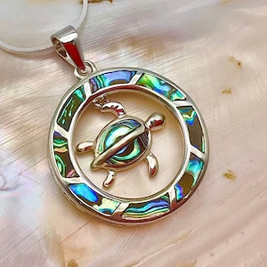 Sea Turtle Necklace, Hawaiian Jewelry, Abalone Shell, Turtle Pendant, Honu Necklace, Made In Hawaii, Sterling Silver, Sea Turtle Jewelry