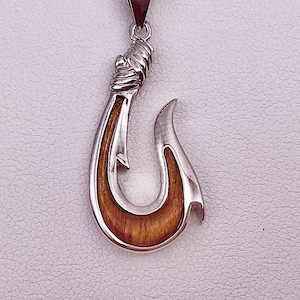 Sterling Silver Hawaiian Koa Wood Hook Necklace, Hook Jewelry, Fishing Hook, Hawaiian jewelry, Mens Jewelry, Made In Hawaii, Lawaiʻa Lāʻa