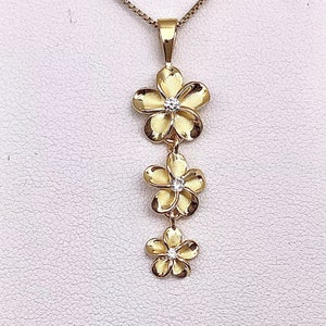 Plumeria Jewelry, Sterling Silver W/14K Gold Plumeria Flower Hawaiian Necklace, Gold Plumeria Jewelry, Flower Jewelry, Made In Hawaii