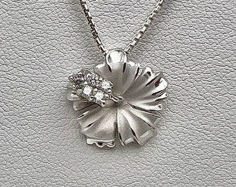 Sterling Silver Hawaiian Tropical Hibiscus Flower Cubic Zirconia Necklace, Made In Hawaii, Hawaiian Jewelry, Floral Gifts, Tropical Pendant