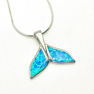 Sterling Silver Blue Fire Opal Hawaiian Whales Tail Necklace, Whale Fluke, Made In Hawaii, Whale Charm, Hawaiian jewelry, Whale Pendant