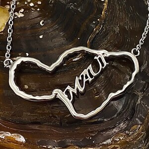 Sterling Silver Maui Island Necklace, Lahaina Jewelry, Made In Maui, Hawaiian Gift, Maui Jewelry, Hawaii Jewelry, Made In Hawaii, Maui Gift
