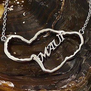 Large Sterling Silver Maui Island Necklace, Lahaina Jewelry, Made In Maui, Maui Jewelry, Hawaiian Jewelry, Made In Hawaii, Aloha Jewelry