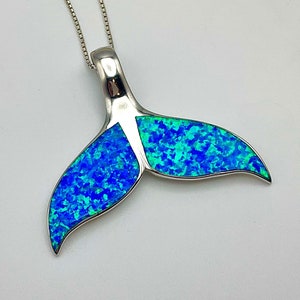 Very Large Sterling Silver Blue Fire Opal Whale Tail Pendant, Large Whales Tail, Hawaiian Jewelry, Statement Jewelry, Made In Hawaii