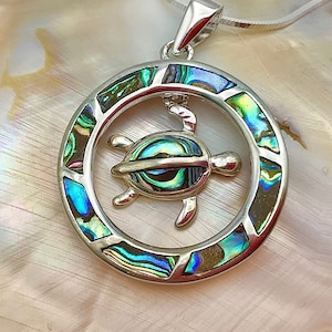 Sterling Silver Hawaiian Abalone Sea Turtle Honu Necklace, Sea Turtle Jewelry, Turtle Pendant, Hawaiian necklace, Made In Hawaii