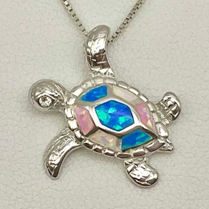 Small Sterling Silver Multicolor Opal Sea Turtle Necklace, Opal Jewelry, Turtle Necklace, Made In Hawaii, Hawaiian Jewelry, Turtle Jewelry
