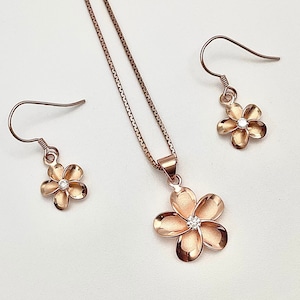 Sterling Silver Rose Gold Plumeria Pua Melia Jewelry, Plumeria Necklace, Hawaiian Jewelry, Rose Gold, Made In Maui, Hawaiian Jewelry