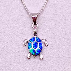 Small Sea Turtle Necklace, Green Opal, Opal Jewelry, Honu Necklace, Blue Opal, Fire Opal, Hawaiian Jewelry, Beach Jewelry, Made In Hawaii